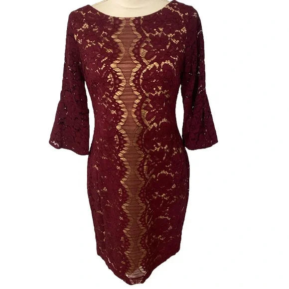 Danny & Nicole Dresses | Wine/Nude Lace Sheath Dress Size 10 | Color: Red/Tan | Size: 10 | Khsmith50's Closet